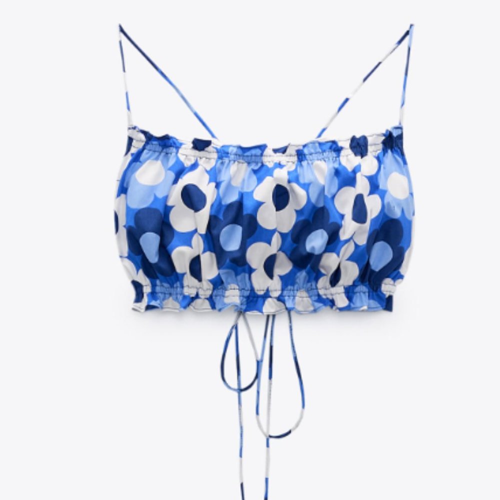Zara floral crop top blue white size medium NWT small